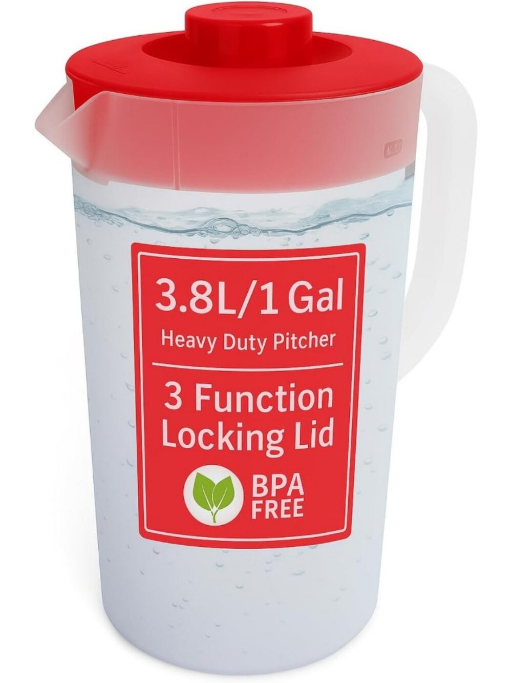 BPA-Free 1 Gallon Water Pitcher with Lid - Eco-Friendly, Stylish Red Design